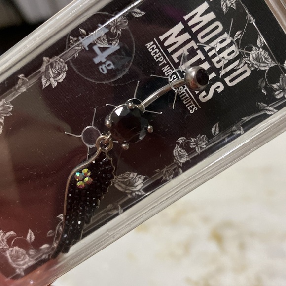 🆑 Morbid Metals 14g Navel Black Angel Wing Belly Bottom Piercing - Picture 5 of 8